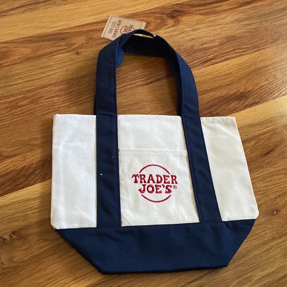 NWT - Trader Joe’s Canvas Mini Tote Bag Navy Color - Picture 3 of 4